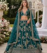 Teal Embriodered Heavy Art Silk Lehenga With Blouse