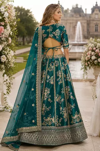 Teal Embriodered Heavy Art Silk Lehenga With Blouse