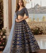 Teal Blue Art Silk Semi Stitched Lehenga Choli with Heavy Embroidery Work
