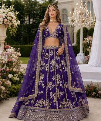 Purple Embriodered Heavy Art Silk Lehenga With Blouse 1
