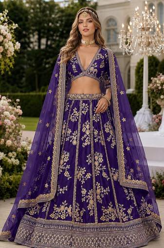 Purple Embriodered Heavy Art Silk Lehenga With Blouse