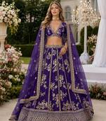 Purple Embriodered Heavy Art Silk Lehenga With Blouse