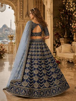 Teal Blue Art Silk Semi Stitched Lehenga Choli with Heavy Embroidery Work 2