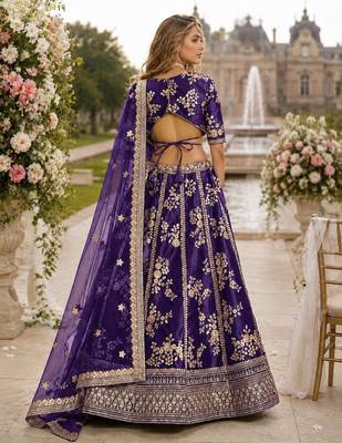 Purple Embriodered Heavy Art Silk Lehenga With Blouse 2