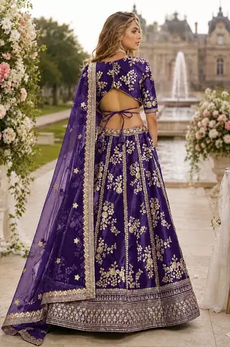 Purple Embriodered Heavy Art Silk Lehenga With Blouse