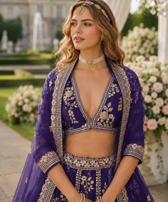 Purple Embriodered Heavy Art Silk Lehenga With Blouse 3