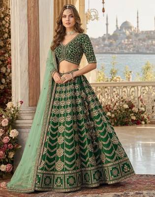 Mehendi Art Silk Semi Stitched Lehenga Choli with Heavy Embroidery Work 1