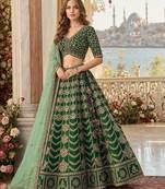 Mehendi Art Silk Semi Stitched Lehenga Choli with Heavy Embroidery Work