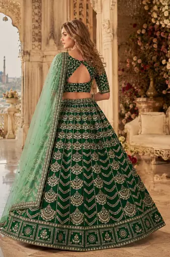 Mehendi Art Silk Semi Stitched Lehenga Choli with Heavy Embroidery Work