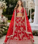 Red Embriodered Heavy Art Silk Lehenga With Blouse