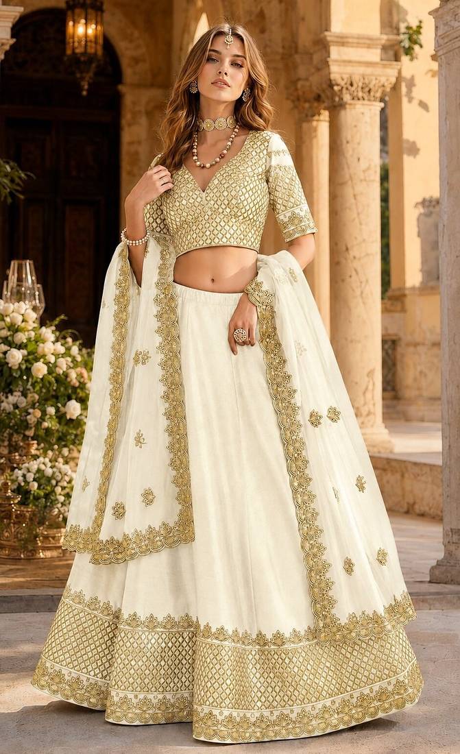 White Art Silk Designer Lehenga With Blouse