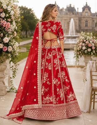 Red Embriodered Heavy Art Silk Lehenga With Blouse 2