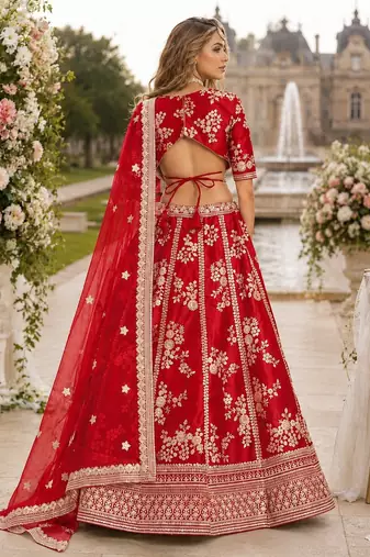 Red Embriodered Heavy Art Silk Lehenga With Blouse