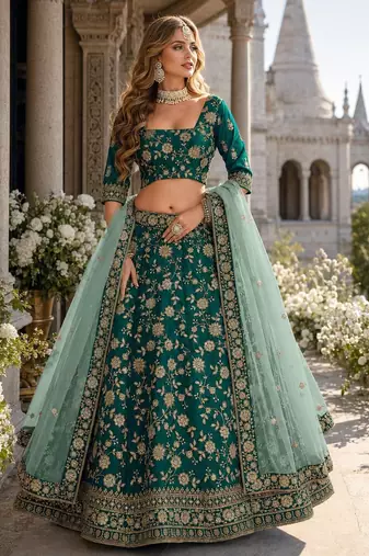 Green Art Silk Designer Lehenga With Blouse