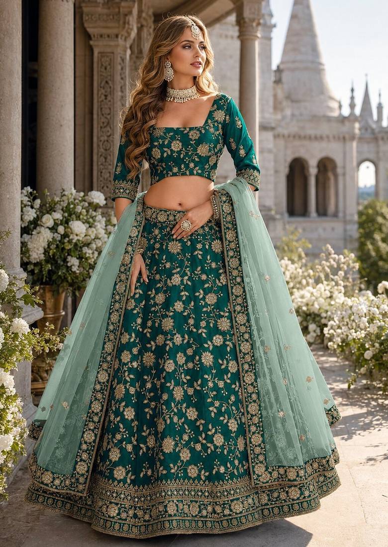 Green Art Silk Designer Lehenga With Blouse