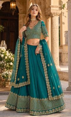 Turquoise Art Silk Lehenga With Blouse 1