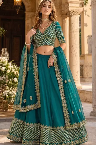 Turquoise Art Silk Lehenga With Blouse