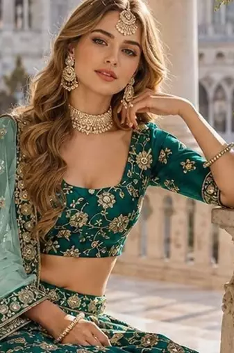 Green Art Silk Designer Lehenga With Blouse