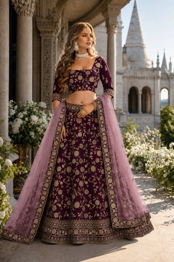 Maroon Art Silk Lehenga With Blouse