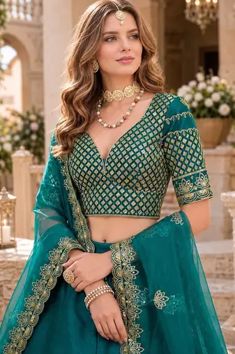 Turquoise Art Silk Lehenga With Blouse