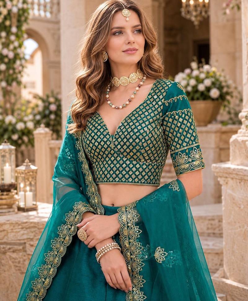 Turquoise Art Silk Lehenga With Blouse