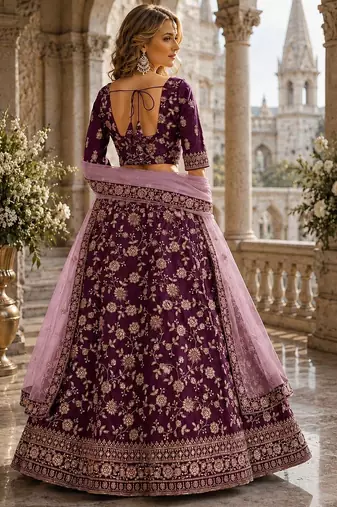 Maroon Art Silk Lehenga With Blouse