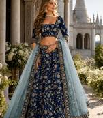 Navy Blue Art Silk Lehenga With Blouse