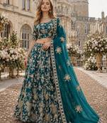 Teal Green Embroidered Heavy Art Silk Designer Lehenga With Blouse