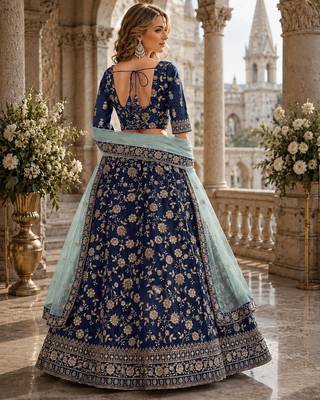 Navy Blue Art Silk Lehenga With Blouse 2