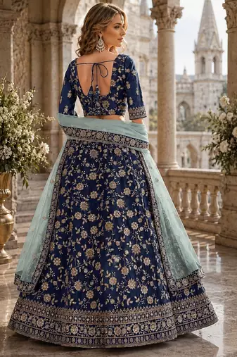 Navy Blue Art Silk Lehenga With Blouse