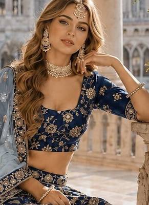 Navy Blue Art Silk Lehenga With Blouse 3