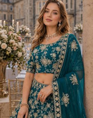 Teal Green Embroidered Heavy Art Silk Designer Lehenga With Blouse 2