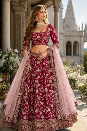 Red Art Silk Designer Lehenga With Blouse