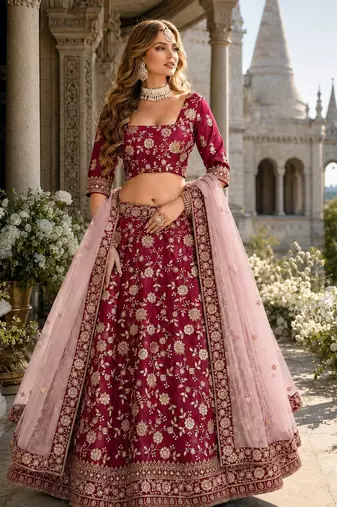Red Art Silk Designer Lehenga With Blouse