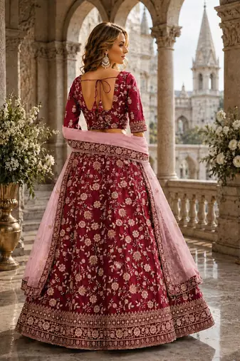Red Art Silk Designer Lehenga With Blouse