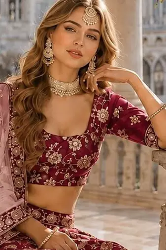 Red Art Silk Designer Lehenga With Blouse