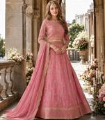 Pink Organza Semi Stitched Lehenga Choli with Heavy Embroidery Work