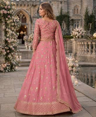 Pink Organza Semi Stitched Lehenga Choli with Heavy Embroidery Work 2