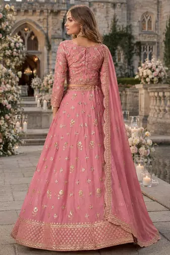 Pink Organza Semi Stitched Lehenga Choli with Heavy Embroidery Work
