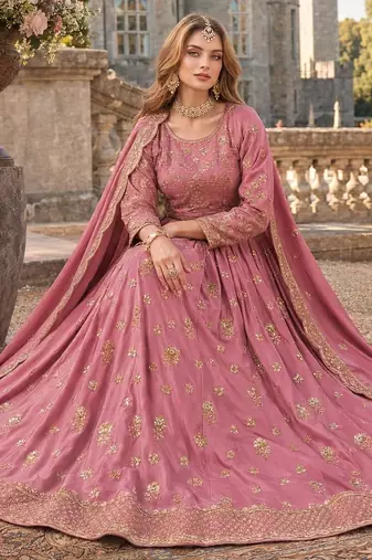 Pink Organza Semi Stitched Lehenga Choli with Heavy Embroidery Work