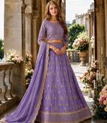 Lavender Organza Semi Stitched Lehenga Choli with Heavy Embroidery Work