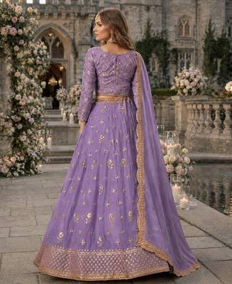Lavender Organza Semi Stitched Lehenga Choli with Heavy Embroidery Work 2
