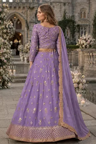 Lavender Organza Semi Stitched Lehenga Choli with Heavy Embroidery Work