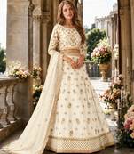 White Organza Semi Stitched Lehenga Choli with Heavy Embroidery Work