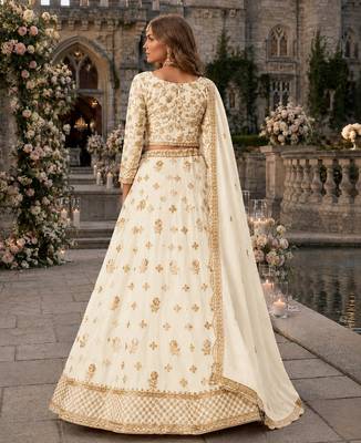 White Organza Semi Stitched Lehenga Choli with Heavy Embroidery Work 2