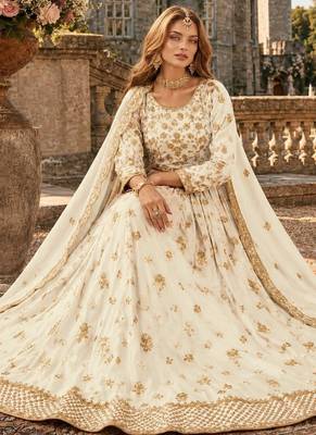 White Organza Semi Stitched Lehenga Choli with Heavy Embroidery Work 3