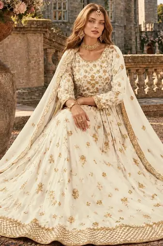 White Organza Semi Stitched Lehenga Choli with Heavy Embroidery Work