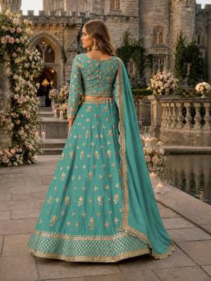 Sky Blue Organza Semi Stitched Lehenga Choli with Heavy Embroidery Work 2