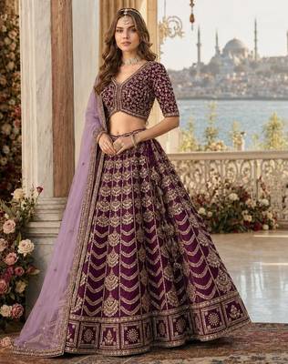D Purple Art Silk Semi Stitched Lehenga Choli with Heavy Embroidery Work 1