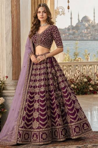 D Purple Art Silk Semi Stitched Lehenga Choli with Heavy Embroidery Work